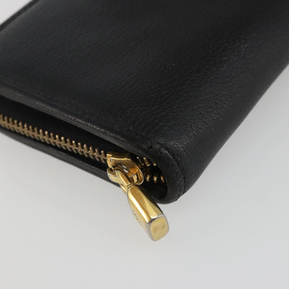 LOEWE Anagram Round Long Wallet Leather Black Gold Auth am11327A