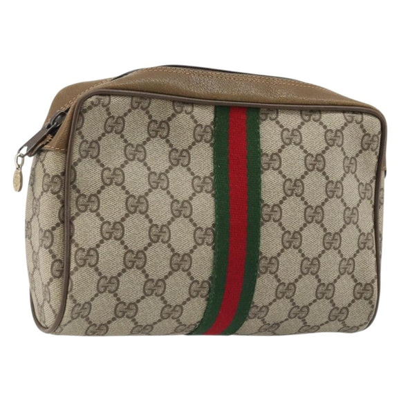 GUCCI GG Supreme Old Web Sherry Line Bag PVC Beige Red 01 012 53 Auth am11329A