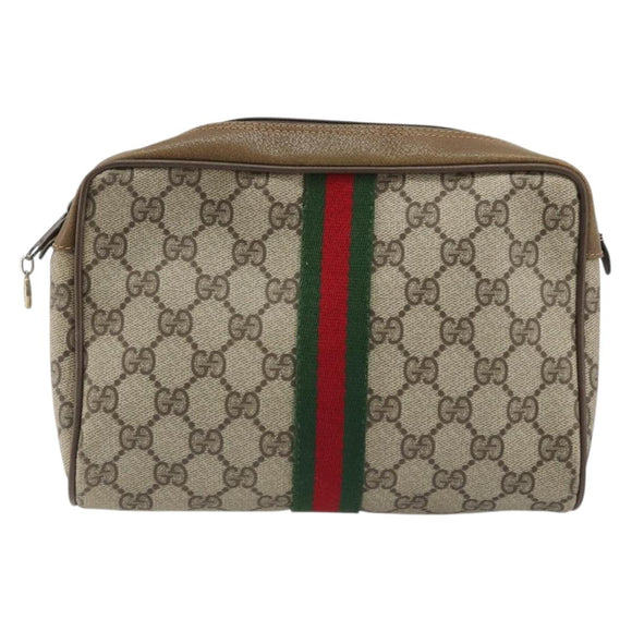 GUCCI GG Supreme Old Web Sherry Line Bag PVC Beige Red 01 012 53 Auth am11329A