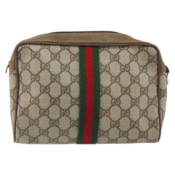 GUCCI GG Supreme Old Web Sherry Line Bag PVC Beige Red 01 012 53 Auth am11329A