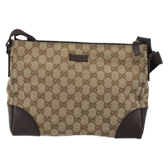 GUCCI GG Canvas Shoulder Bag Beige Silver 114273 Auth am11337A