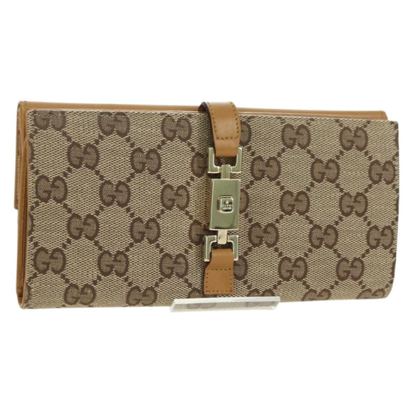 GUCCI GG Canvas Jackie Long Wallet Beige Gold 035 3754 2134 Auth am11338V