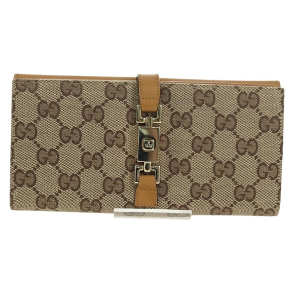 GUCCI GG Canvas Jackie Long Wallet Beige Gold 035 3754 2134 Auth am11338V