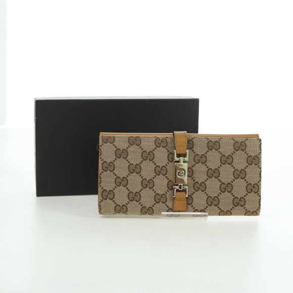 GUCCI GG Canvas Jackie Long Wallet Beige Gold 035 3754 2134 Auth am11338V