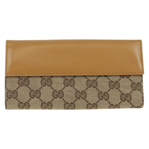 GUCCI GG Canvas Jackie Long Wallet Beige Gold 035 3754 2134 Auth am11338V