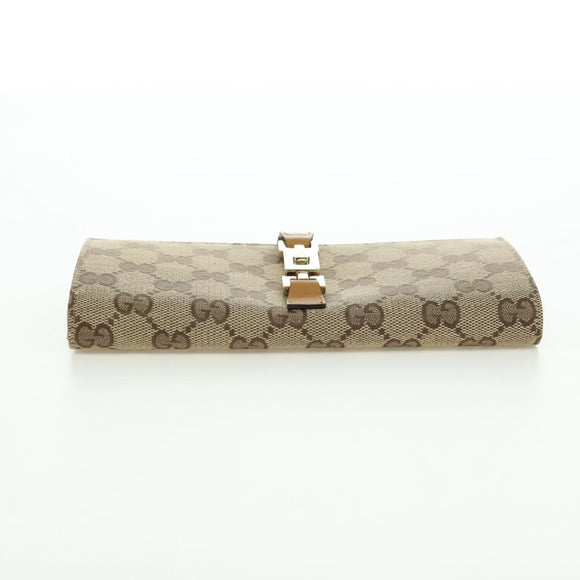 GUCCI GG Canvas Jackie Long Wallet Beige Gold 035 3754 2134 Auth am11338V