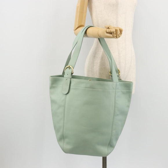 Old Coach Tote Bag Leather Light Blue Gold Auth am11339A