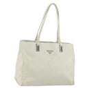 PRADA Tote Bag Leather White Silver Auth am11340-1