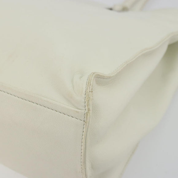 PRADA Tote Bag Leather White Silver Auth am11340