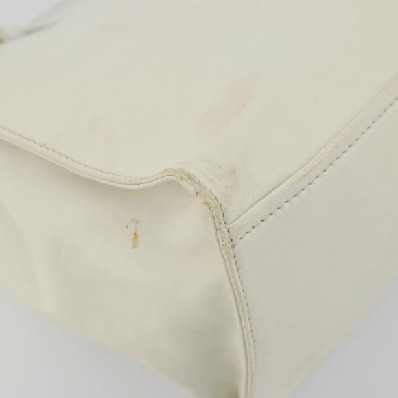 PRADA Tote Bag Leather White Silver Auth am11340