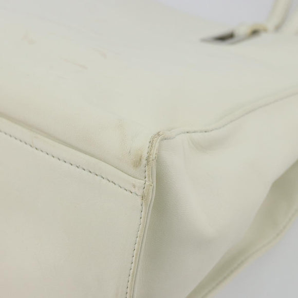 PRADA Tote Bag Leather White Silver Auth am11340
