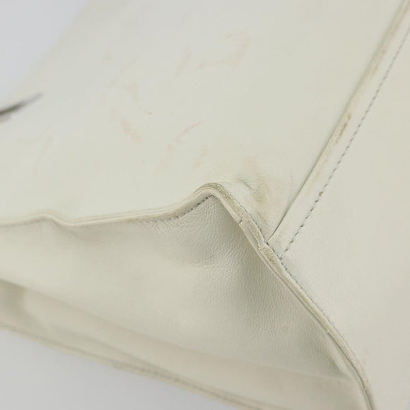PRADA Tote Bag Leather White Silver Auth am11340