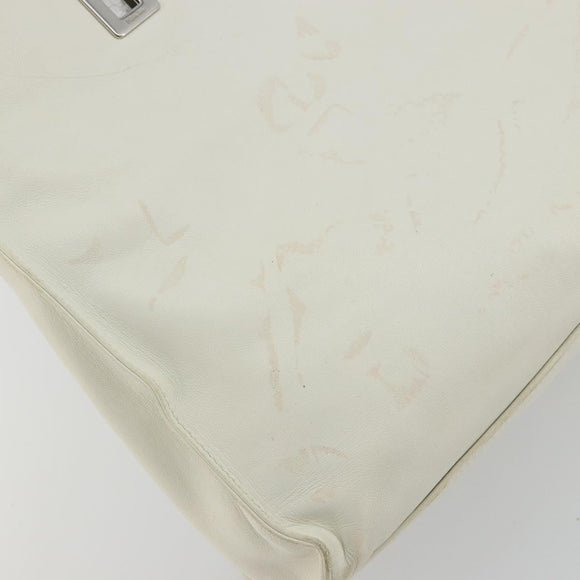 PRADA Tote Bag Leather White Silver Auth am11340
