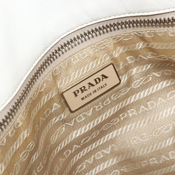 PRADA Tote Bag Leather White Silver Auth am11340