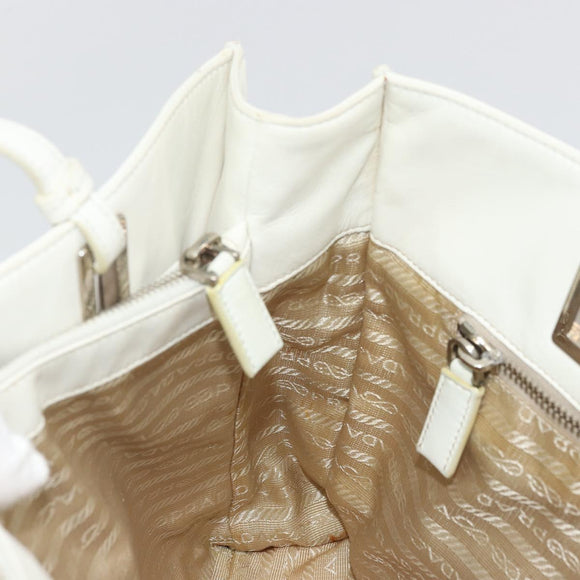 PRADA Tote Bag Leather White Silver Auth am11340
