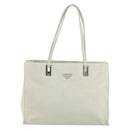 PRADA Tote Bag Leather White Silver Auth am11340-13
