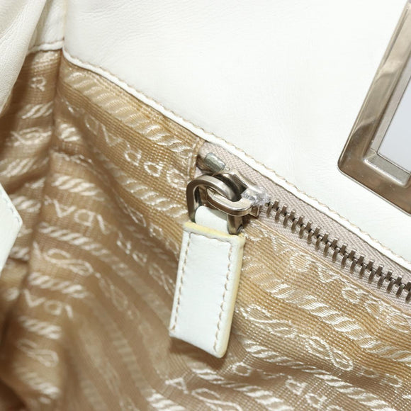 PRADA Tote Bag Leather White Silver Auth am11340