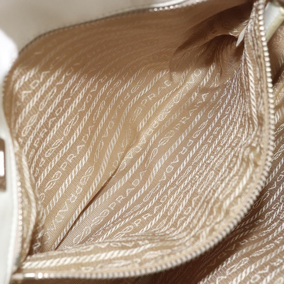 PRADA Tote Bag Leather White Silver Auth am11340
