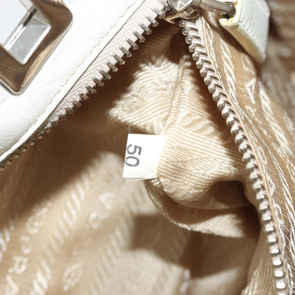 PRADA Tote Bag Leather White Silver Auth am11340