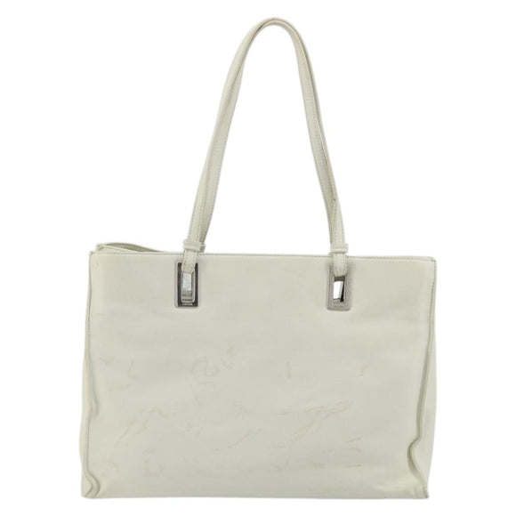 PRADA Tote Bag Leather White Silver Auth am11340