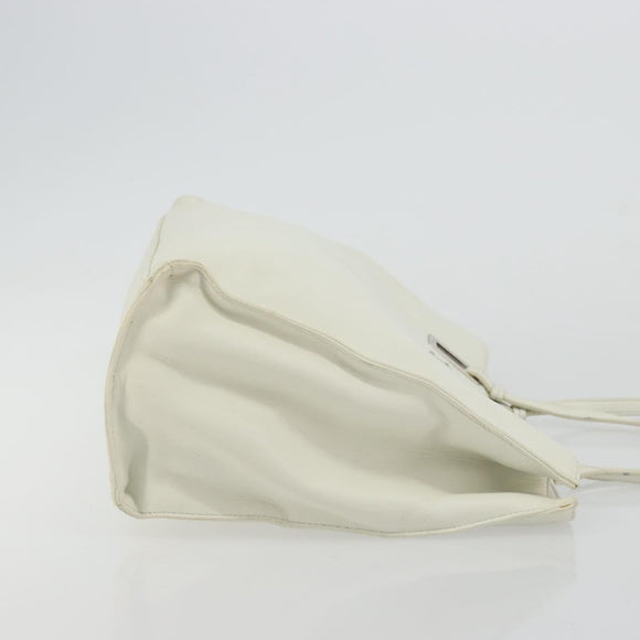 PRADA Tote Bag Leather White Silver Auth am11340