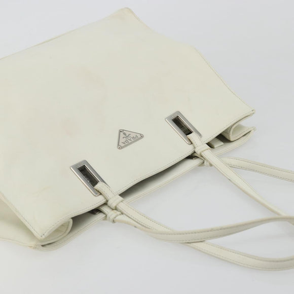 PRADA Tote Bag Leather White Silver Auth am11340