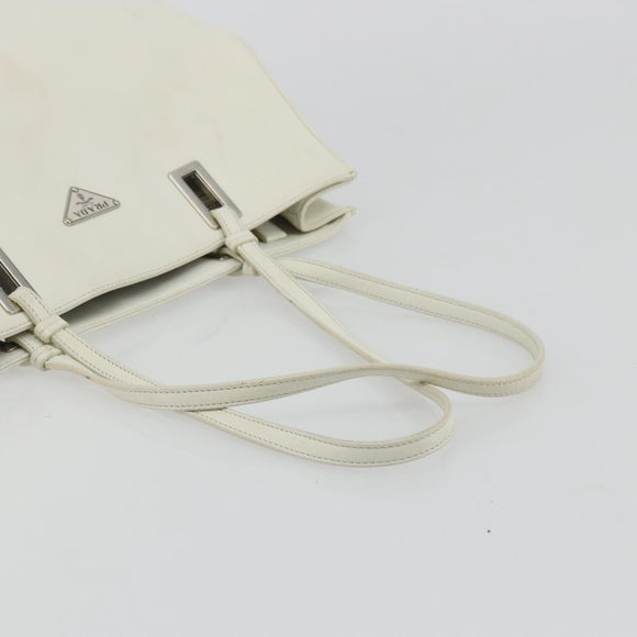 PRADA Tote Bag Leather White Silver Auth am11340
