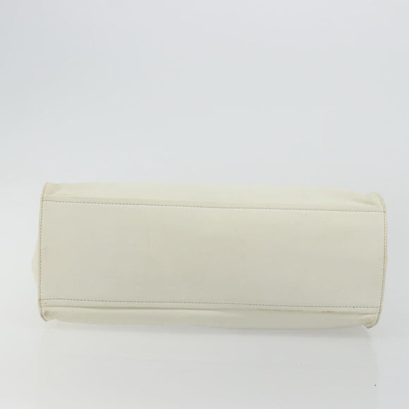 PRADA Tote Bag Leather White Silver Auth am11340
