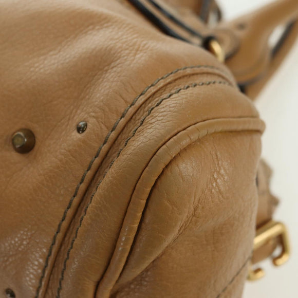 Chloe Paddington Hand Bag Leather Beige Gold Silver Auth am11349V