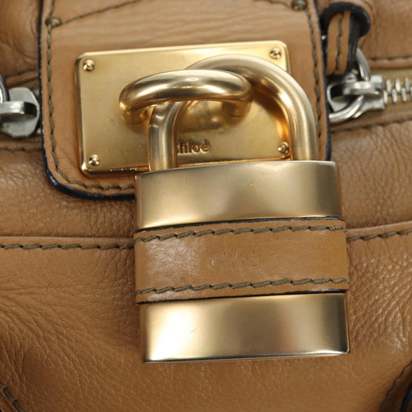 Chloe Paddington Hand Bag Leather Beige Gold Silver Auth am11349V