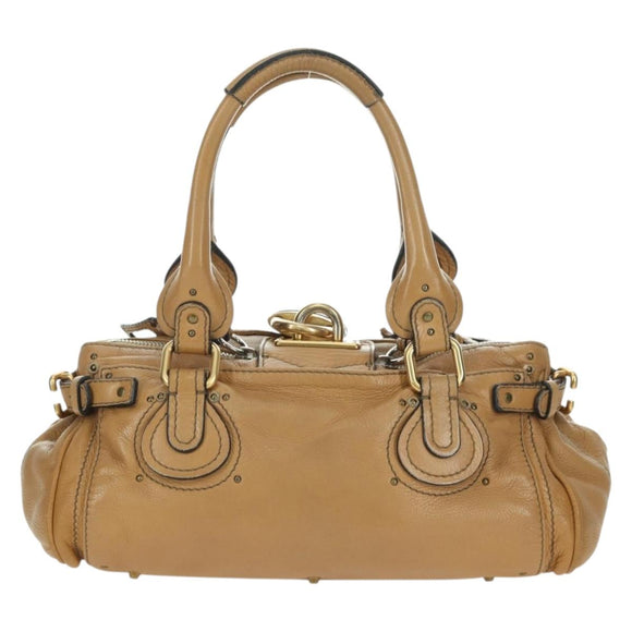 Chloe Paddington Hand Bag Leather Beige Gold Silver Auth am11349V