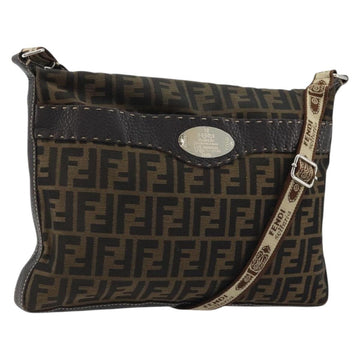 FENDI Zucca Canvas Celeria Shoulder Bag Black Brown Auth am11350A