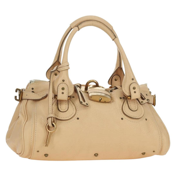 Chloe Paddington Hand Bag Leather Beige Gold Silver Auth am11351SAV