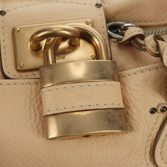 Chloe Paddington Hand Bag Leather Beige Gold Silver Auth am11351SAV