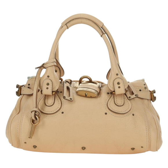 Chloe Paddington Hand Bag Leather Beige Gold Silver Auth am11351SAV