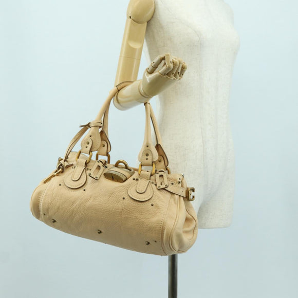 Chloe Paddington Hand Bag Leather Beige Gold Silver Auth am11351SAV