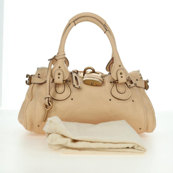 Chloe Paddington Hand Bag Leather Beige Gold Silver Auth am11351SAV