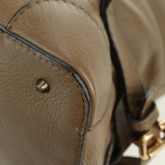 Chloe Paddington Shoulder Bag Leather Beige Silver Gold Auth am11353V