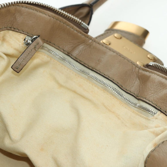 Chloe Paddington Shoulder Bag Leather Beige Silver Gold Auth am11353V