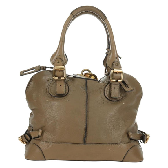 Chloe Paddington Shoulder Bag Leather Beige Silver Gold Auth am11353V
