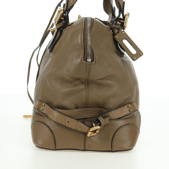 Chloe Paddington Shoulder Bag Leather Beige Silver Gold Auth am11353V