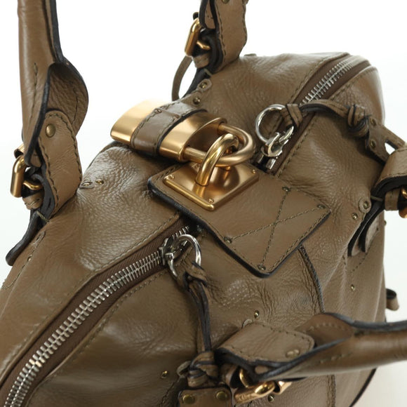 Chloe Paddington Shoulder Bag Leather Beige Silver Gold Auth am11353V