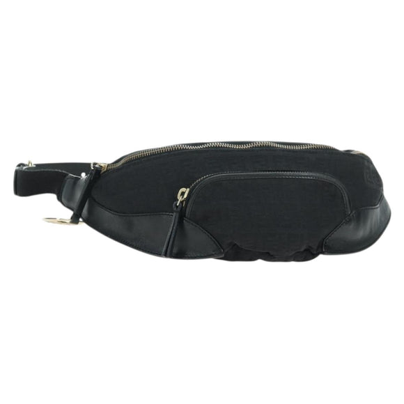 FENDI Zucchino Canvas Mamma Baguette Waist bag Black Gold Auth am11355V
