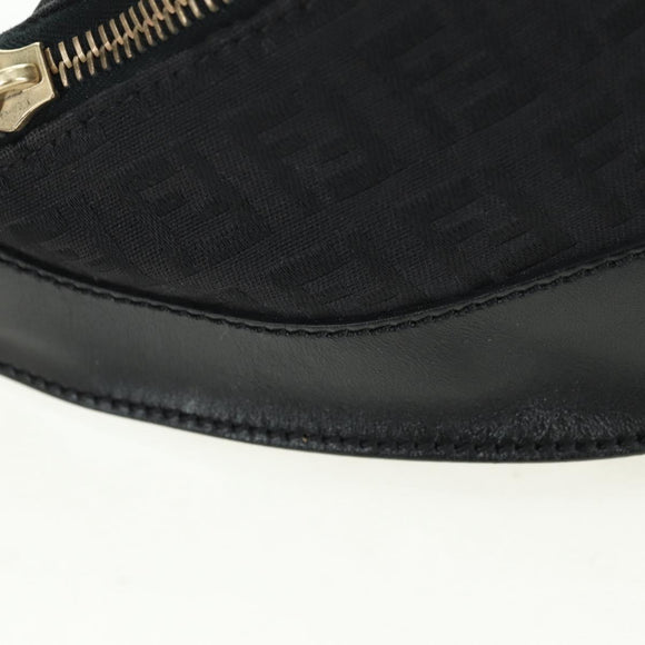 FENDI Zucchino Canvas Mamma Baguette Waist bag Black Gold Auth am11355V