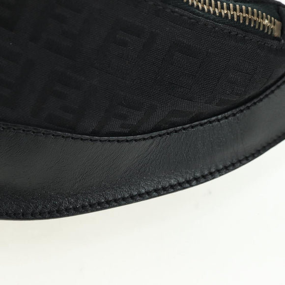 FENDI Zucchino Canvas Mamma Baguette Waist bag Black Gold Auth am11355V
