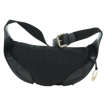 FENDI Zucchino Canvas Mamma Baguette Waist bag Black Gold Auth am11355V - 0
