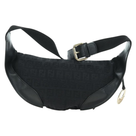 FENDI Zucchino Canvas Mamma Baguette Waist bag Black Gold Auth am11355V