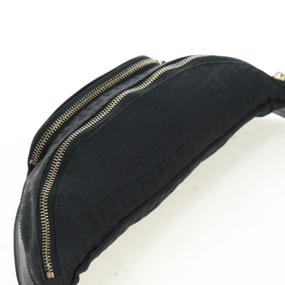 FENDI Zucchino Canvas Mamma Baguette Waist bag Black Gold Auth am11355V