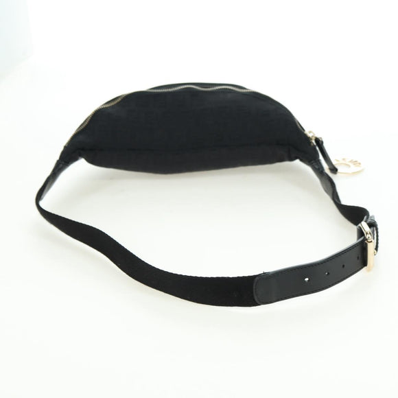 FENDI Zucchino Canvas Mamma Baguette Waist bag Black Gold Auth am11355V