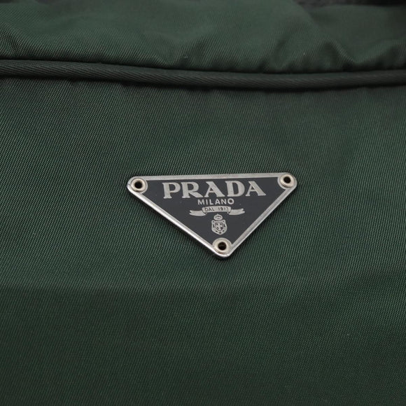 PRADA Hand Bag Nylon Khaki Silver Auth am11358A